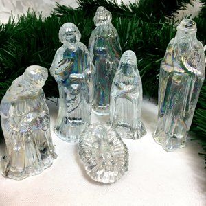 Small Iridescent Glass Manger Creche Scene Vintage